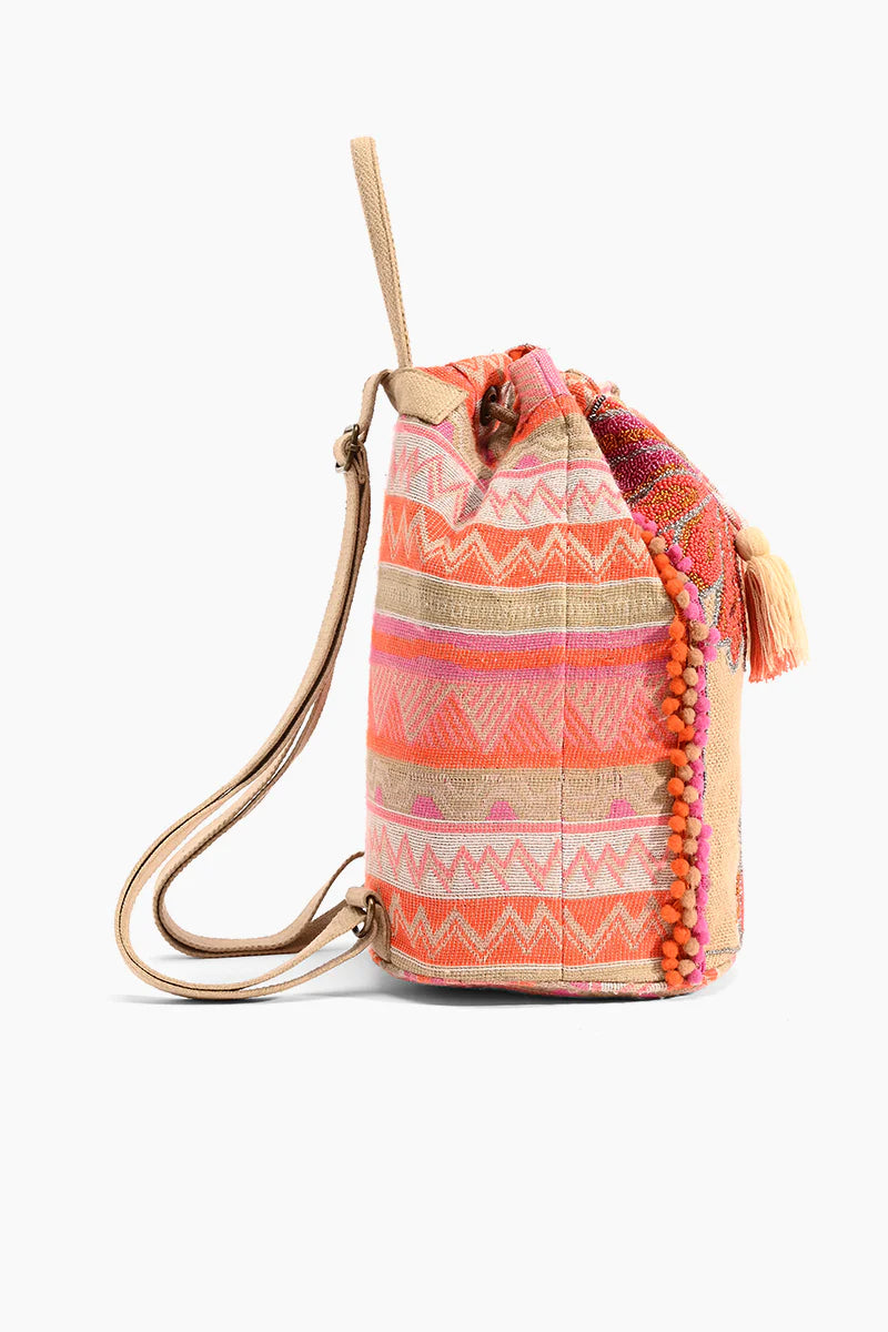 Seashell Poppy Floral Beaded Backpack Handbags