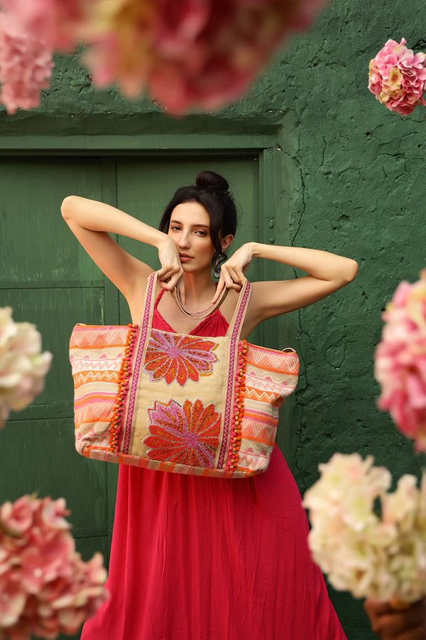 Sienna Poppy Floral Embellished Tote Handbags