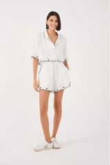 Beige Festonê Embroidery Linen Shorts Short
