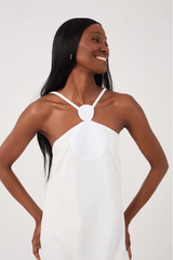 Linen Cropped Dress with Ball Neckline