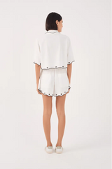 Beige Festonê Embroidery Linen Shorts Short