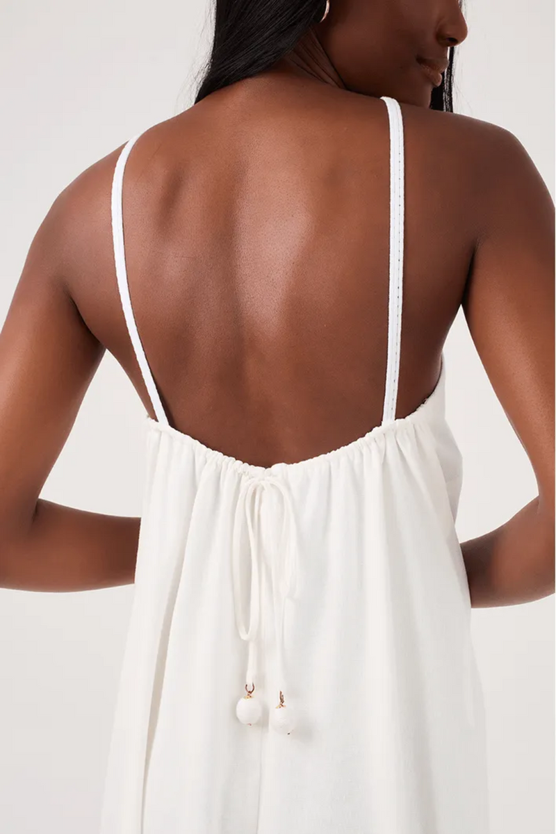 Linen Cropped Dress with Ball Neckline