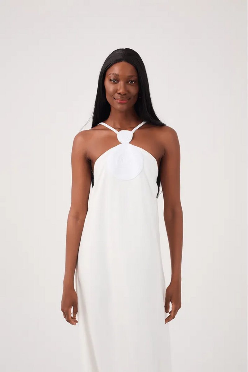 Linen Cropped Dress with Ball Neckline