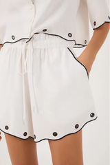 Light Gray Festonê Embroidery Linen Shorts Short
