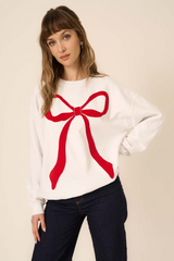 Antique White Flocked Bow Sweatshirt Sweatshirt