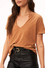 Dark Salmon Plata Notched Tee Shirts & Tops
