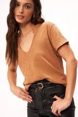 Dark Salmon Plata Notched Tee Shirts & Tops