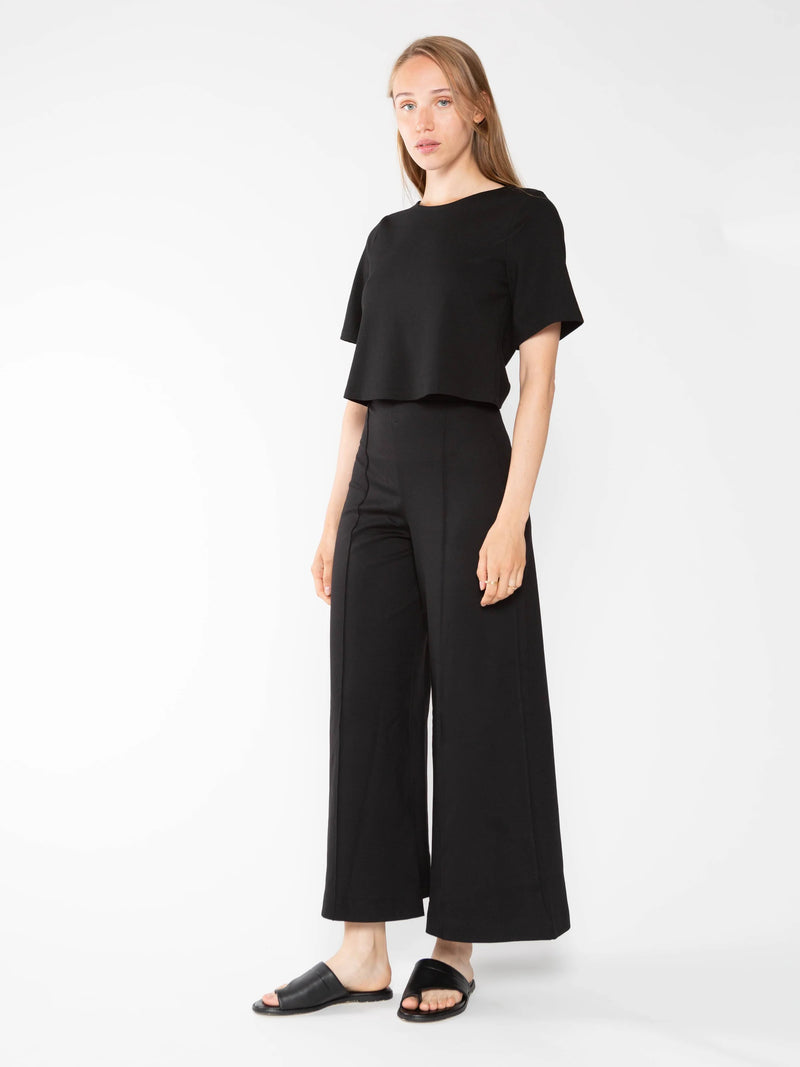 Dark Slate Gray Ponte Knit Wide Leg Pant: Cropped Pant