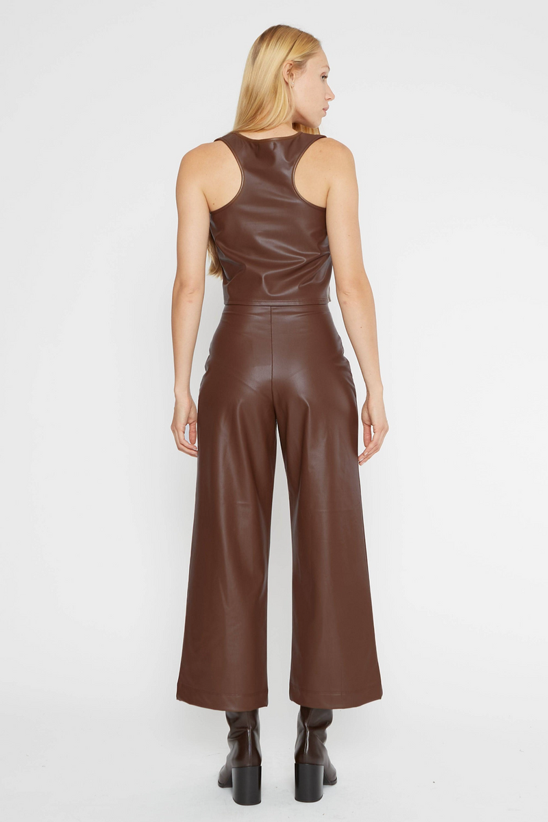 Beige Vegan Leather Straight Leg Cropped Pants Pants