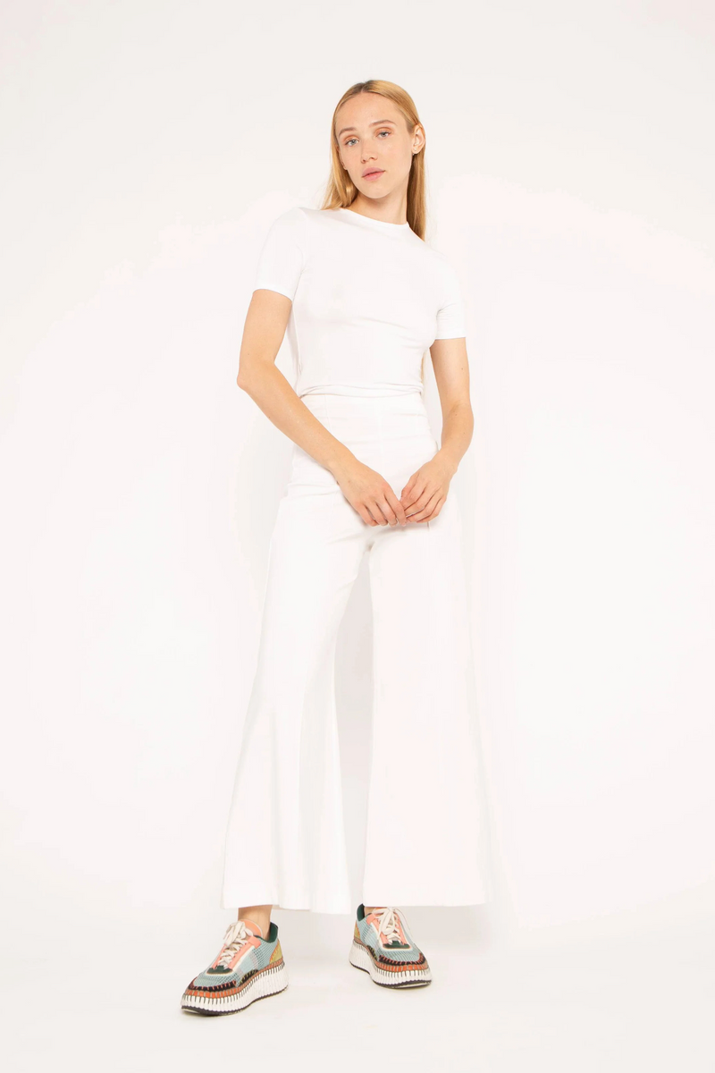 White Smoke Ponte Knit Wide Leg Pant: Cropped Pant
