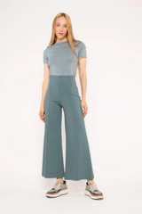 White Smoke Ponte Knit Wide Leg Pant: Cropped Pant