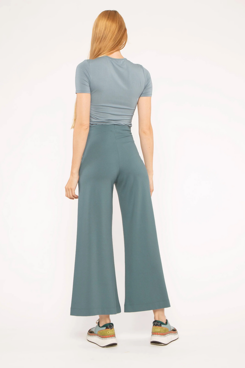 White Smoke Ponte Knit Wide Leg Pant: Cropped Pant