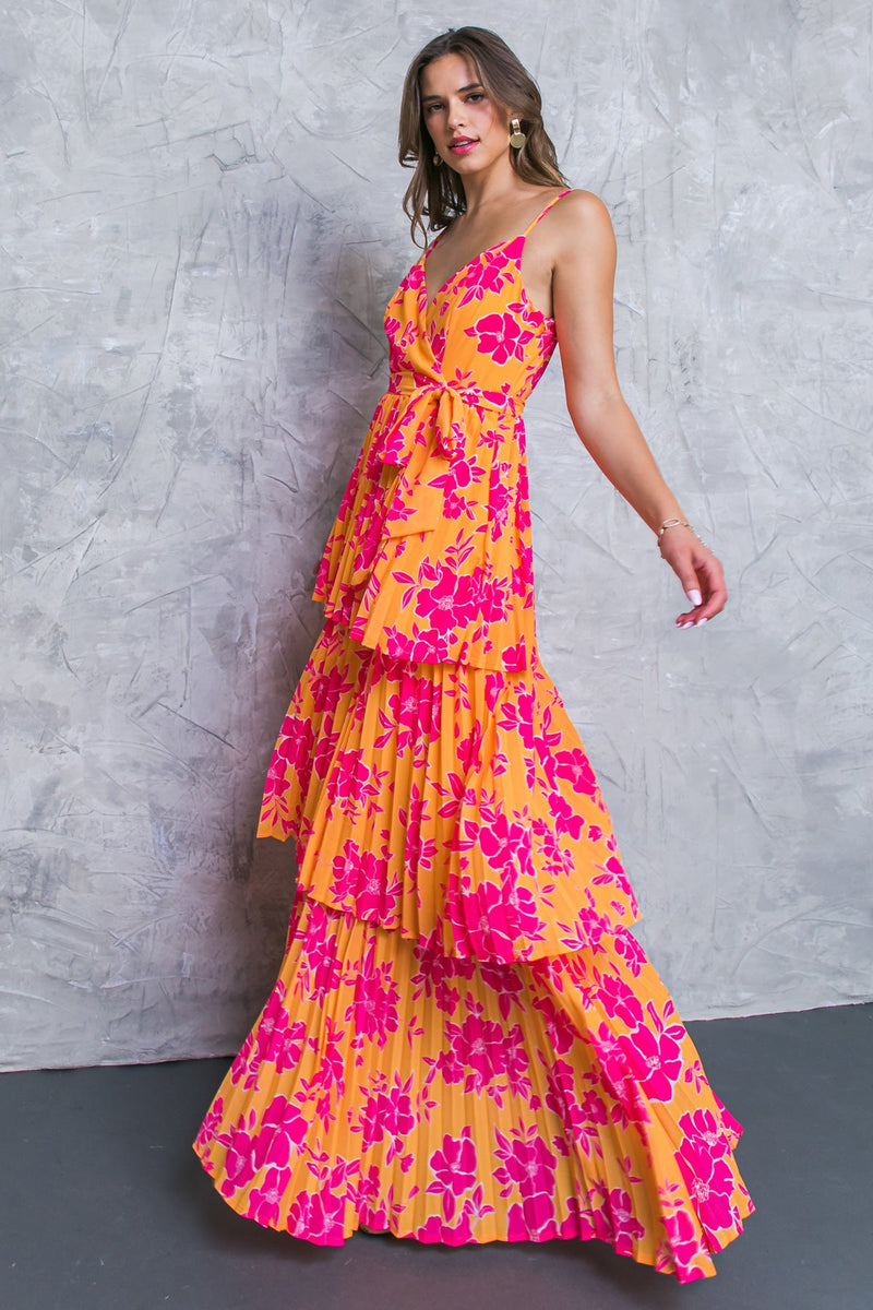 Gray Floral Woven Print Maxi Maxi Dress