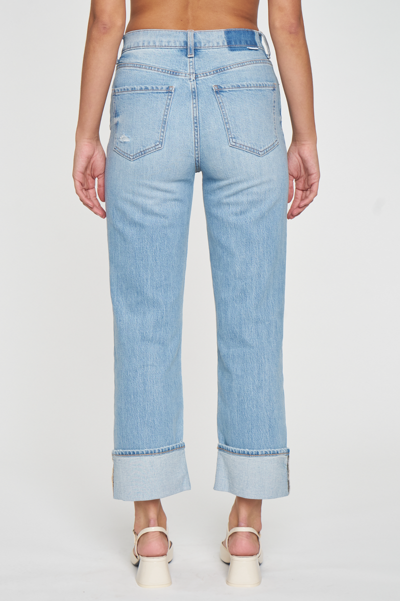 Light Gray Sundaze Cuffed High Rise Vintage Straight | Fate Jeans