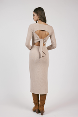 Light Gray Dignity Tie Back Knit Midi Dress Midi Dress