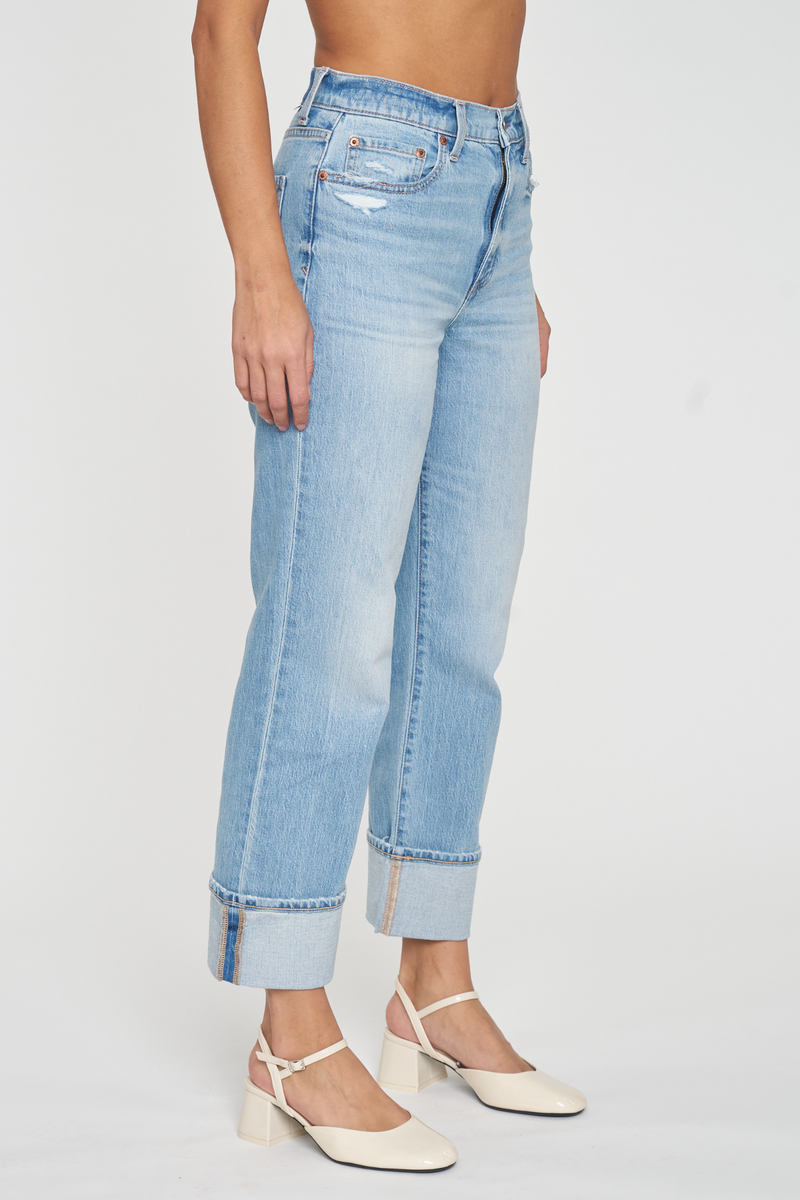 Light Gray Sundaze Cuffed High Rise Vintage Straight | Fate Jeans