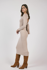 Light Gray Dignity Tie Back Knit Midi Dress Midi Dress