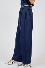 Midnight Blue Last Night Satin Elastic Pants Pant