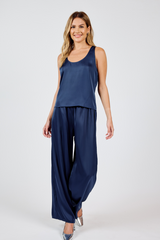 Light Gray Last Night Satin Elastic Pants Pant