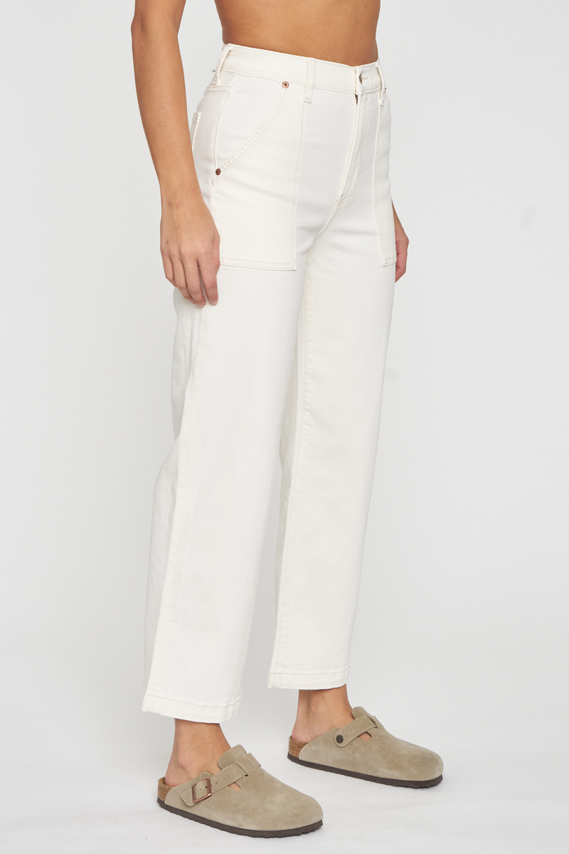 Antique White Pleaser Patch Pocket High Rise Wide Ankle | Cream Jeans