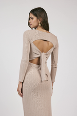 Light Gray Dignity Tie Back Knit Midi Dress Midi Dress
