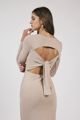 Light Gray Dignity Tie Back Knit Midi Dress Midi Dress