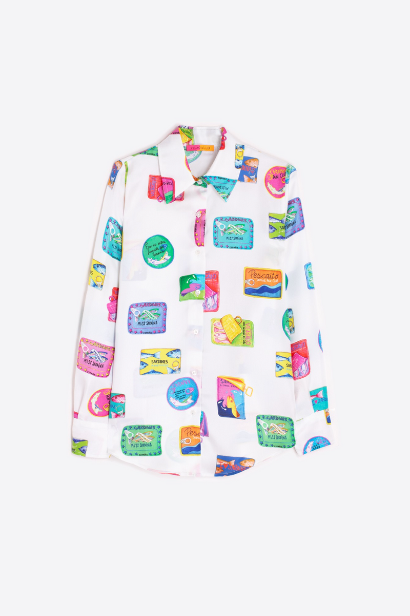 White Smoke Mafalda Blouse in Sardinas Seda Print Blouse