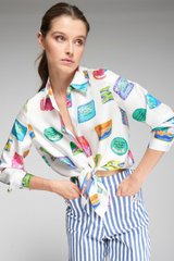 Light Gray Mafalda Blouse in Sardinas Seda Print Blouse