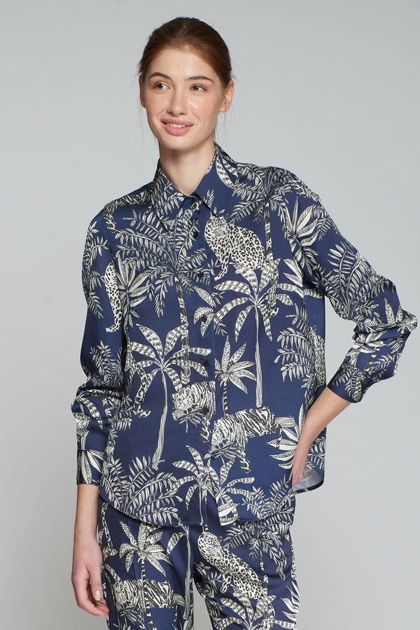 Gray Mafalda Blouse - Navy Blue Jungle Print Blouse