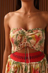 Saddle Brown Sienna Smocked Mini in Parrot Paradise Mini Dress