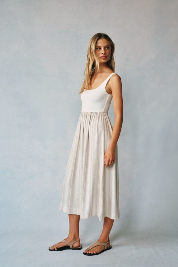 Sleeveless Knit Combo Dress in Positano Sand Stripe