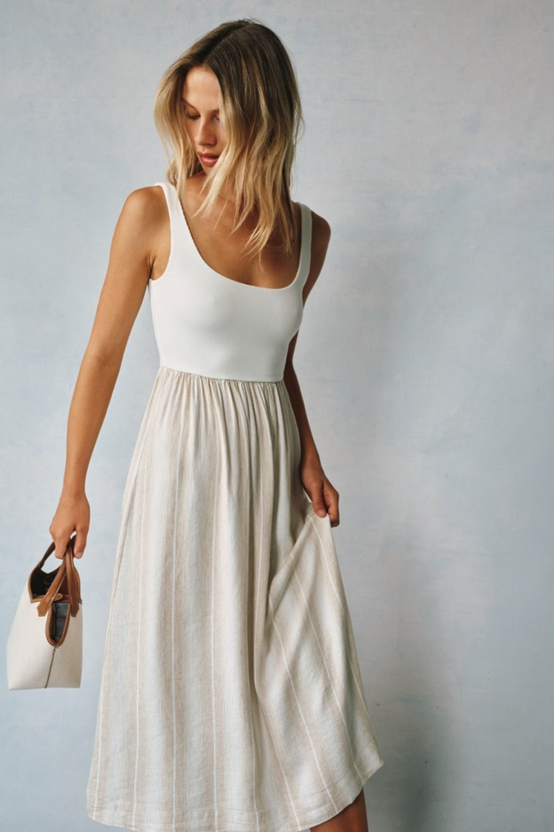 Sleeveless Knit Combo Dress in Positano Sand Stripe