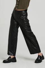 Light Gray Sparkle Wide Leg Cropped Leather Pant Pant