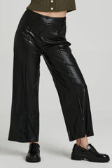 Light Gray Sparkle Wide Leg Cropped Leather Pant Pant