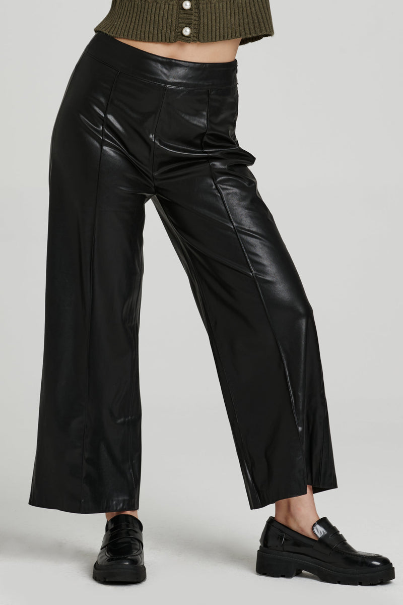 Light Gray Sparkle Wide Leg Cropped Leather Pant Pant