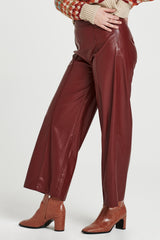 Saddle Brown Sparkle Wide Leg Cropped Leather Pant Pant
