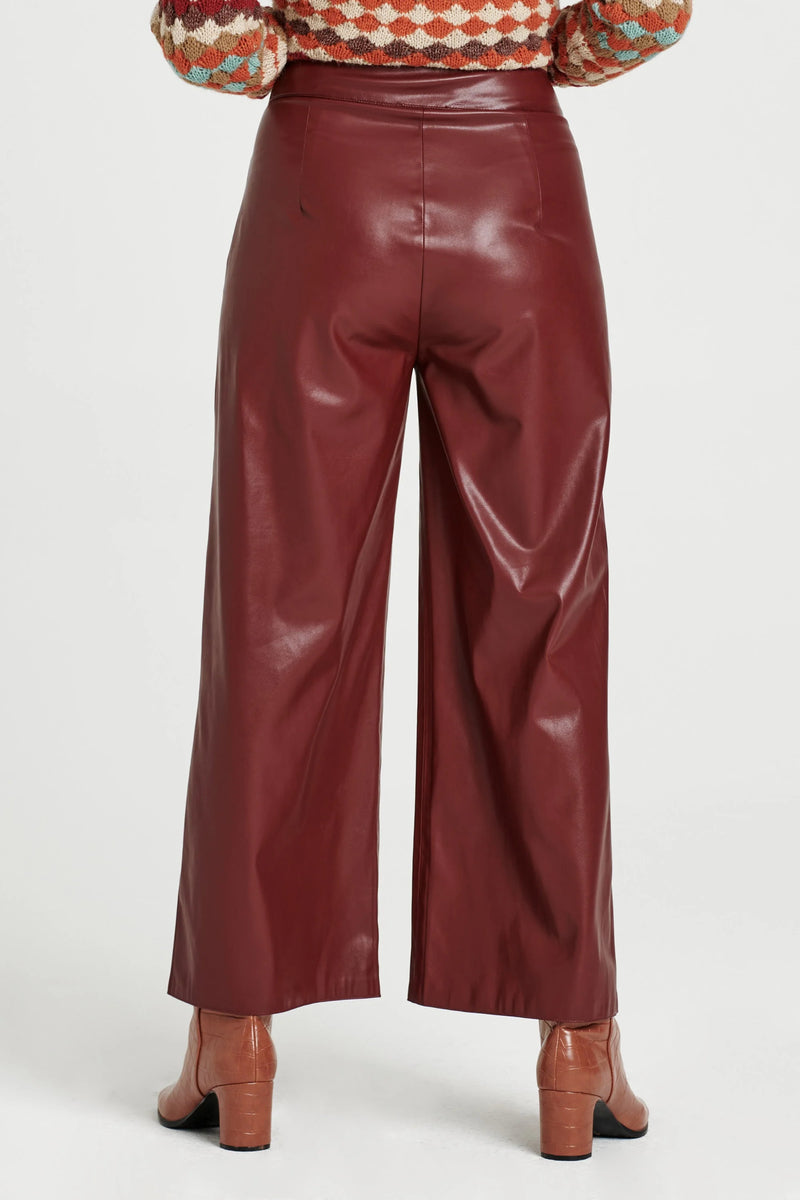 Antique White Sparkle Wide Leg Cropped Leather Pant Pant