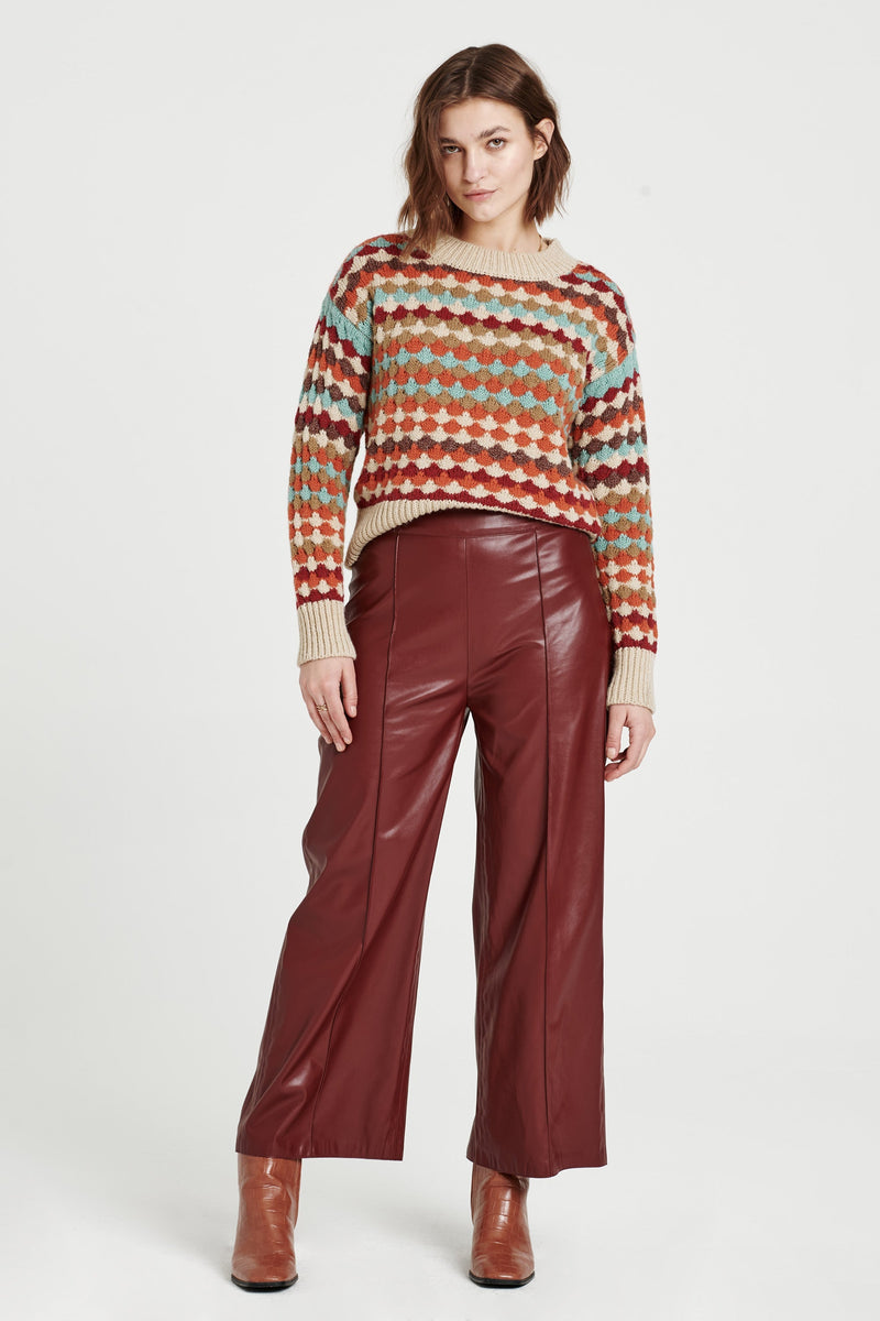 Beige Sparkle Wide Leg Cropped Leather Pant Pant