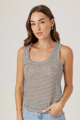 Light Gray Danny Linen Tank in Mono Luxe Stripe Tank