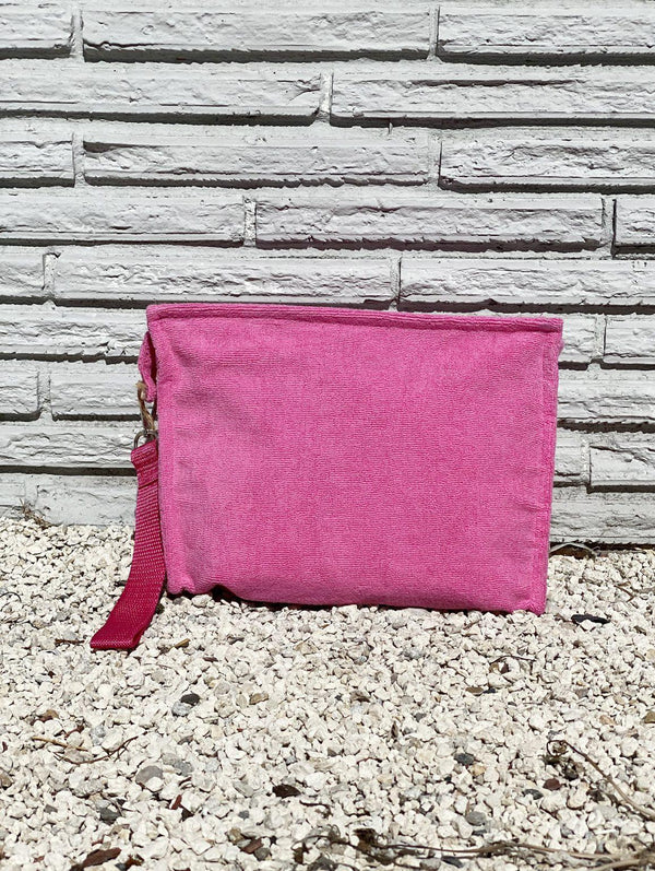 Light Gray Large Terry Cloth Zip Pouch Bag