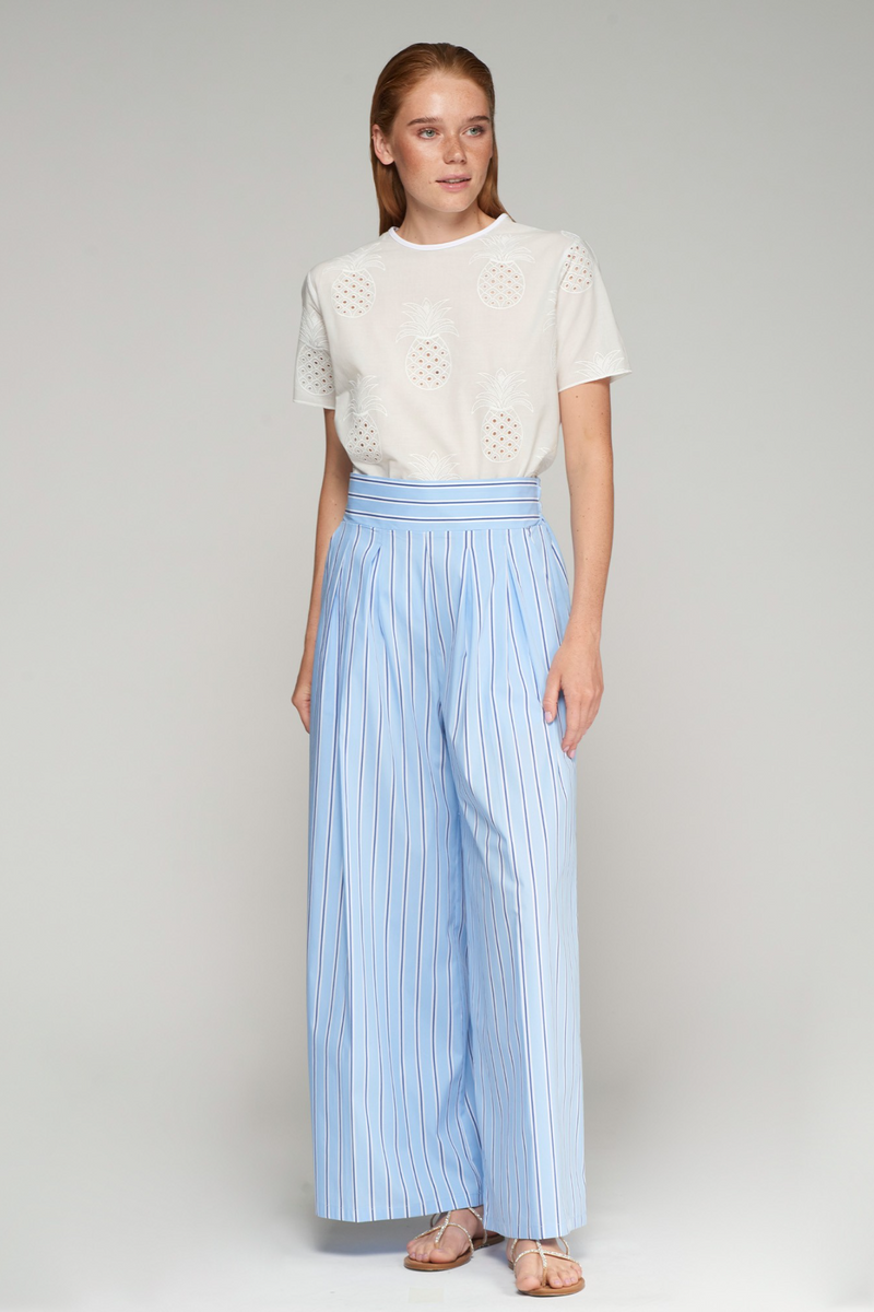 Light Gray Marian Trouse in Blue Stripe Pant