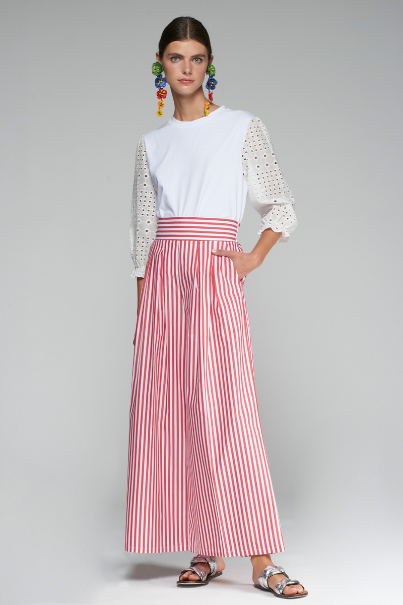 Gray Marian Trouse in Red & White Stripes Pant