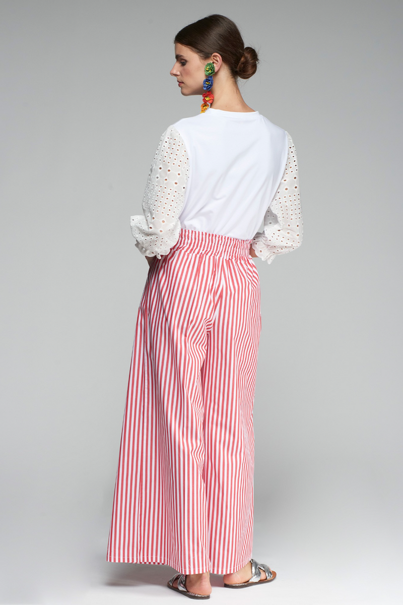 Gray Marian Trouse in Red & White Stripes Pant