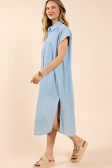 Light Gray Energize Button Shirt Dress Midi Dress