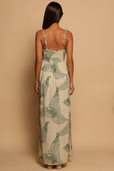 Dark Khaki Shiloh Shell Maxi Dress in Palm Stitchwork Maxi Dress