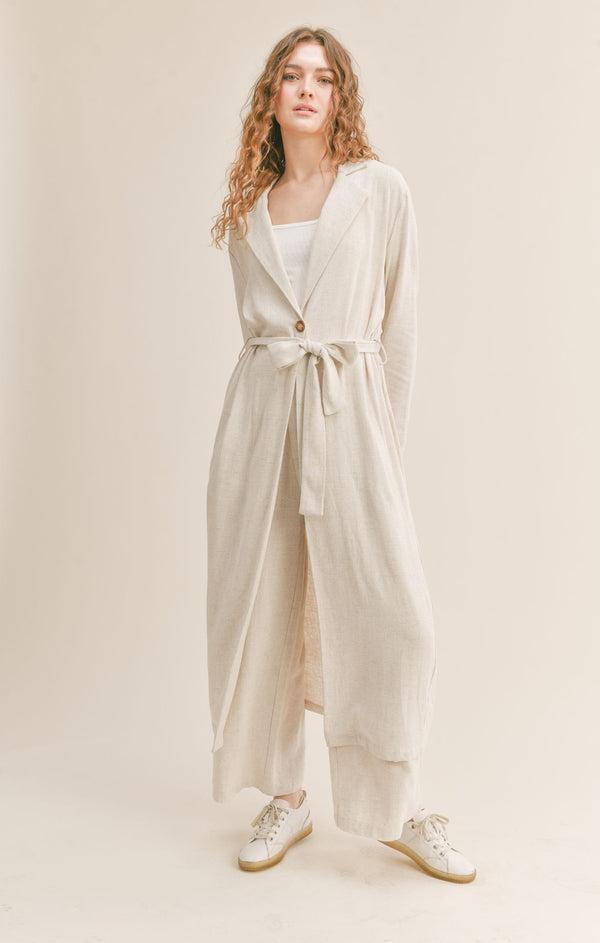Light Gray Roadtrip Linen Maxi Jacket Jacket