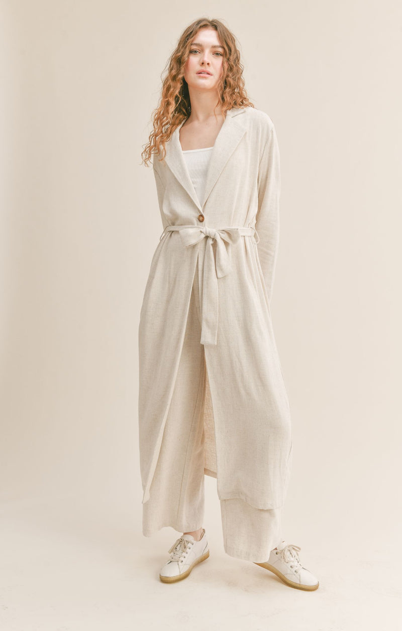 Light Gray Roadtrip Linen Maxi Jacket Jacket