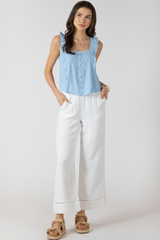 Light Gray Pintuck Stripe Ruffle Detail Tank Tank