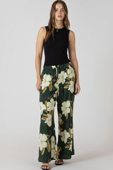 Light Gray Wide Leg Flowy Pants in Palm Blossom Pant