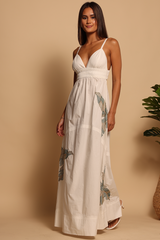 Tan Stella Maxi Dress in Embroidery Palm Maxi Dress